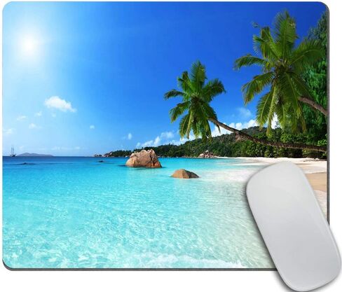 Ocean Mouse Pad, ANSE Lazio Beach at Praslin Island Surfing Beach Scenic View Travel, Rectangle Non-Slip Rubber Mousepad in Saudi Arabia