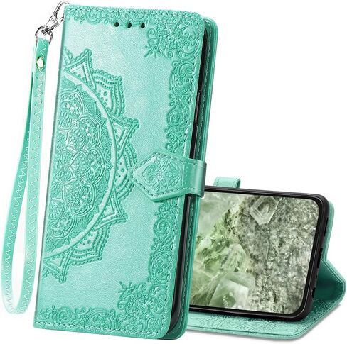 Wallet Case for Google Pixel 8A,Flip Case PU Leather Emboss Mandala Flowers Wrist Strap Folio Card Slots Magnetic Kickstand Protective Phone Cover for Google Pixel 8A Purple in Saudi Arabia