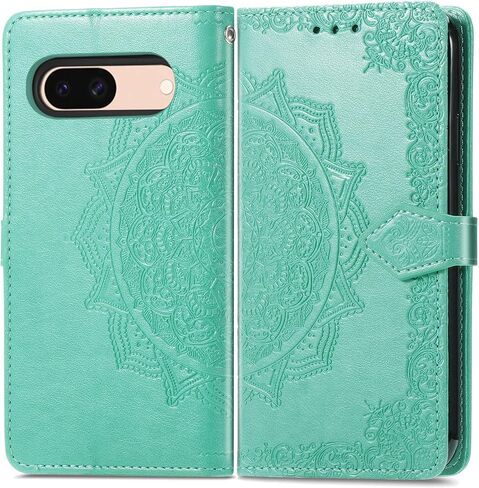 Wallet Case for Google Pixel 8A,Flip Case PU Leather Emboss Mandala Flowers Wrist Strap Folio Card Slots Magnetic Kickstand Protective Phone Cover for Google Pixel 8A Purple in Saudi Arabia