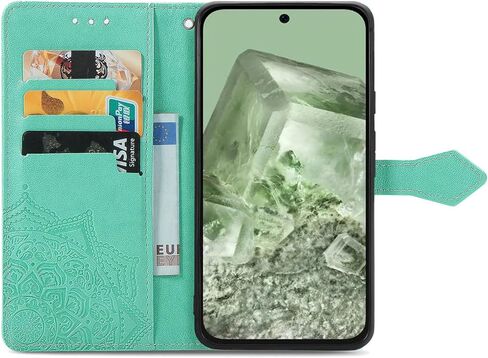 Wallet Case for Google Pixel 8A,Flip Case PU Leather Emboss Mandala Flowers Wrist Strap Folio Card Slots Magnetic Kickstand Protective Phone Cover for Google Pixel 8A Purple in Saudi Arabia