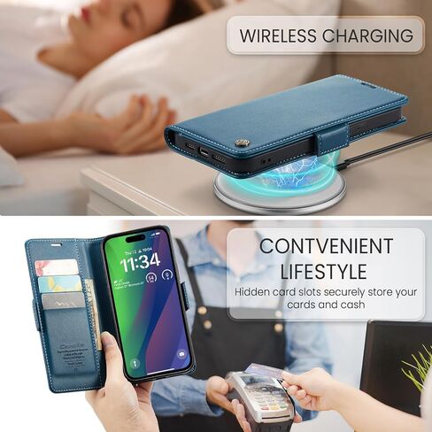 حافظة لهاتف آيفون 15 بلس، [مزودة بتقنية RFID] حافظة قابلة للطي من جلد البولي يوريثان مع حامل بطاقات وغطاء هاتف مقاوم للصدمات لهاتف آيفون 15 بلس (6.7 بوصة)، أزرق in Kuwait