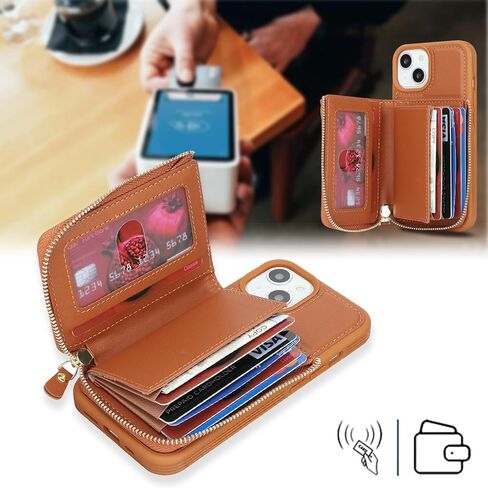 for iPhone 14 / iPhone13 Case with Card Holder for Women, for iPhone 13 14 Phone Case Wallet with Strap, Zipper Case Cover with Coin Pocket Lanyard Compatible with iPhone 14 13 - Beige in Kuwait