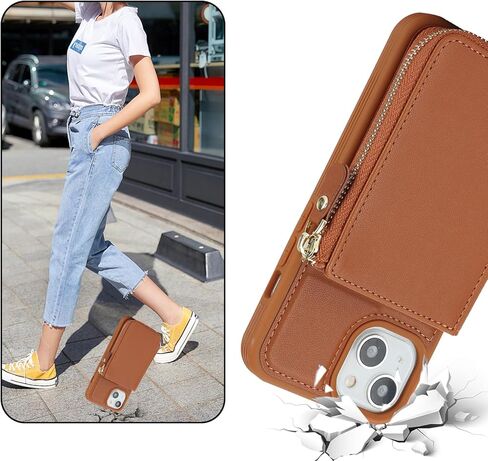 for iPhone 14 / iPhone13 Case with Card Holder for Women, for iPhone 13 14 Phone Case Wallet with Strap, Zipper Case Cover with Coin Pocket Lanyard Compatible with iPhone 14 13 - Beige in Kuwait