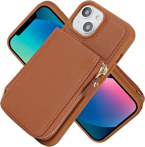 for iPhone 14 / iPhone13 Case with Card Holder for Women, for iPhone 13 14 Phone Case Wallet with Strap, Zipper Case Cover with Coin Pocket Lanyard Compatible with iPhone 14 13 - Beige in Kuwait