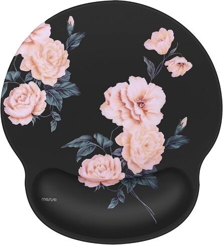 MOSISO Mouse Pad Gel Wrist Rest Support, Camellia Ergonomic Mousepad Non-Slip Base Home/Office Pain Relief & Easy Typing Cushion for Laptop with Neoprene Cloth & Raised Memory Foam, Black in Saudi Arabia