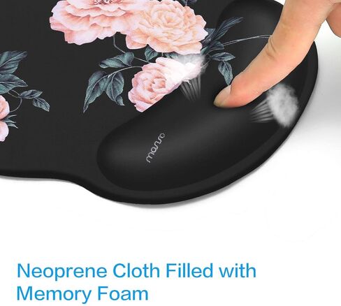 MOSISO Mouse Pad Gel Wrist Rest Support, Camellia Ergonomic Mousepad Non-Slip Base Home/Office Pain Relief & Easy Typing Cushion for Laptop with Neoprene Cloth & Raised Memory Foam, Black in Saudi Arabia