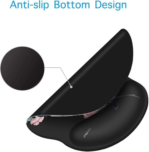 MOSISO Mouse Pad Gel Wrist Rest Support, Camellia Ergonomic Mousepad Non-Slip Base Home/Office Pain Relief & Easy Typing Cushion for Laptop with Neoprene Cloth & Raised Memory Foam, Black in Saudi Arabia