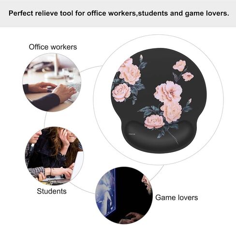 MOSISO Mouse Pad Gel Wrist Rest Support, Camellia Ergonomic Mousepad Non-Slip Base Home/Office Pain Relief & Easy Typing Cushion for Laptop with Neoprene Cloth & Raised Memory Foam, Black in Saudi Arabia