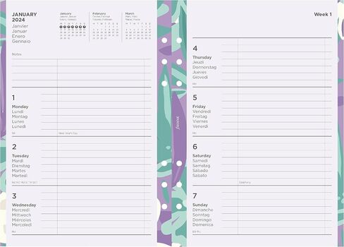 Filofax Calendar Diary Refill, A5 Size, Week-to-View, Illustrated Floral Diary Pack with Four-Color Print Design, Multilingual: Five Languages, 2024 (C6351-24) in Saudi Arabia