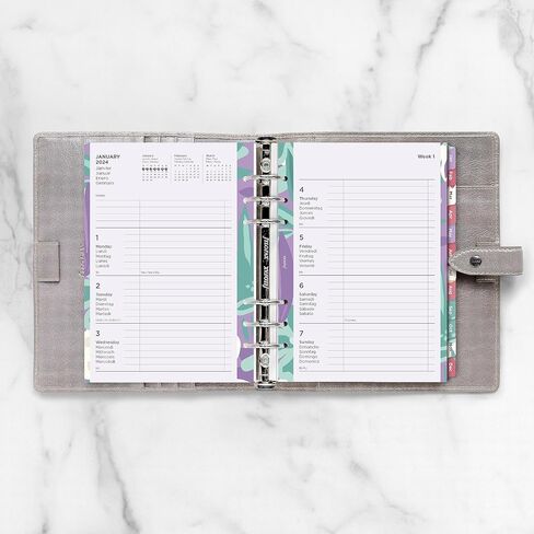 Filofax Calendar Diary Refill, A5 Size, Week-to-View, Illustrated Floral Diary Pack with Four-Color Print Design, Multilingual: Five Languages, 2024 (C6351-24) in Saudi Arabia