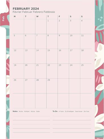 Filofax Calendar Diary Refill, A5 Size, Week-to-View, Illustrated Floral Diary Pack with Four-Color Print Design, Multilingual: Five Languages, 2024 (C6351-24) in Saudi Arabia