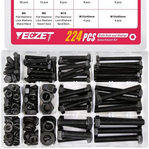 YEEZET 224PCS M6 M8 M10 Heavy Duty Bolts and Nuts Assortment Kit Includes 8 Most Common Sizes Alloy Steel Grade 8.8 in Saudi Arabia