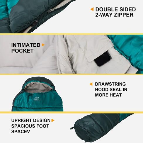 Mummy Sleeping Bag|3-4 Season Camping Sleeping Bag for Adults-14℉-59℉Extreme,Washable,Warm & Cool Weather for Outdoor Hiking Travel Gear Must Kids Sleep Accessories,Gray&Blue in Kuwait
