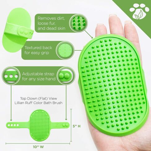 Lillian Ruff Dog Bath Brush - 2 Pack of Flexible Rubber Dog Shower Brush with Adjustable Strap - Soothing Massage Bristles Produce more Lather, Reduce Bath Time, Remove More Dirt & Loose Hair (Green) in Saudi Arabia