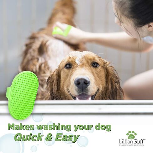 Lillian Ruff Dog Bath Brush - 2 Pack of Flexible Rubber Dog Shower Brush with Adjustable Strap - Soothing Massage Bristles Produce more Lather, Reduce Bath Time, Remove More Dirt & Loose Hair (Green) in Saudi Arabia