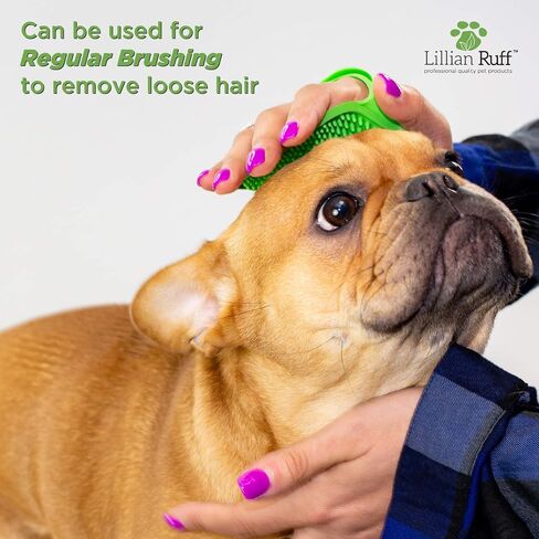 Lillian Ruff Dog Bath Brush - 2 Pack of Flexible Rubber Dog Shower Brush with Adjustable Strap - Soothing Massage Bristles Produce more Lather, Reduce Bath Time, Remove More Dirt & Loose Hair (Green) in Saudi Arabia