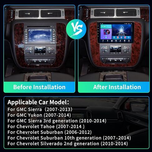 راديو ستيريو للسيارة 5G WiFi 4GB+32GB لسيارة GMC Yukon Tahoe Suburban 2007-2012 شيفروليه سيلفرادو 2010-2013، شاشة لمس IPS 9.2 بوصة مع Carplay لاسلكي Android Auto Android 13 48EQ كاميرا خلفية 1080P SWC in Kuwait