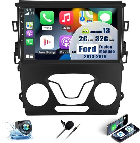 [2+32G] ستيريو سيارة Android 13 لسيارة Ford Fusion Mondeo 2013-2019 مع Carplay اللاسلكي وAndroid Auto، راديو سيارة 9 بوصة مع وصلة مرآة بلوتوث FM/RDS راديو WiFi GPS SWC مزدوج USB+AHD كاميرا احتياطية in Saudi Arabia
