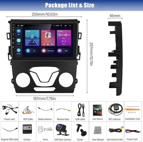 [2+32G] ستيريو سيارة Android 13 لسيارة Ford Fusion Mondeo 2013-2019 مع Carplay اللاسلكي وAndroid Auto، راديو سيارة 9 بوصة مع وصلة مرآة بلوتوث FM/RDS راديو WiFi GPS SWC مزدوج USB+AHD كاميرا احتياطية in Saudi Arabia