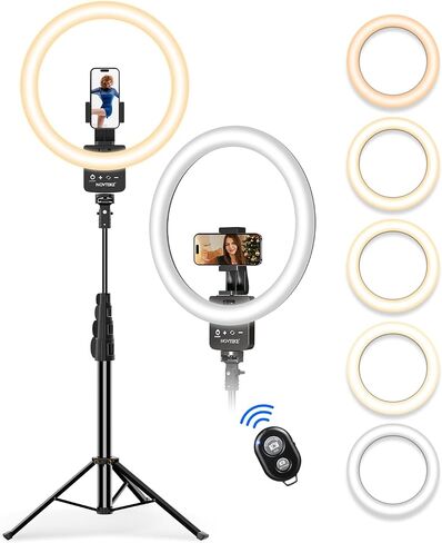12'' Ring Light with 62'' Extendable Tripod Stand, Selfie Ring Light with Stand and 2 Phone Holder for Live Stream/Makeup/YouTube/TikTok, Compatible with All Phones, Ipads and Cameras in Saudi Arabia