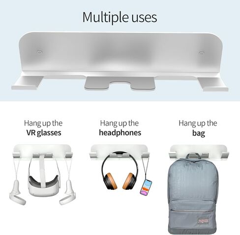حامل تخزين مثبت على الحائط VR لسماعات الرأس VR مثبت على الحائط لـ Oculus Quest 2 Quest 3 / Play-Station Quest 2 سماعات مثبتة على الحائط وخطاطيف من سبائك الألومنيوم لتعليق الرفوف المثبتة على الحائط in Kuwait