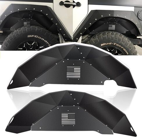 بطانات الحاجز الداخلي الخلفي مشاعل لـ 2007-2018 Jeep Wrangler JK 4WD & 2WD من الألومنيوم خفيف الوزن (نمط العلم الأمريكي أسود) in Kuwait