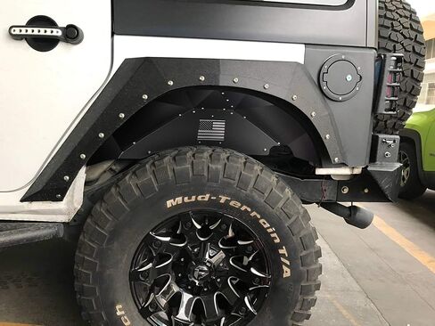 بطانات الحاجز الداخلي الخلفي مشاعل لـ 2007-2018 Jeep Wrangler JK 4WD & 2WD من الألومنيوم خفيف الوزن (نمط العلم الأمريكي أسود) in Kuwait