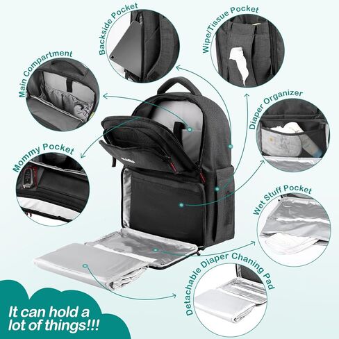 Baby Diaper Bag Backpack,With Detachable Portable Changing Pad, 15 Compartments, Multifunction Bag, Large Capacity Travel Bags for Newborn Boys&Girls in Saudi Arabia