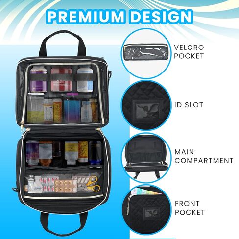 Pill Bottle Organizer Bag with Shoulder Strap, Premium Large Padded Medicine Bag for Traveling, Medication Organizer Storage Bag for Pills, Travel Bag for Medications, Pill Bottle Organizer Storage in Saudi Arabia