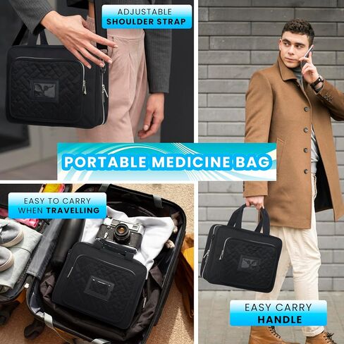 Pill Bottle Organizer Bag with Shoulder Strap, Premium Large Padded Medicine Bag for Traveling, Medication Organizer Storage Bag for Pills, Travel Bag for Medications, Pill Bottle Organizer Storage in Saudi Arabia