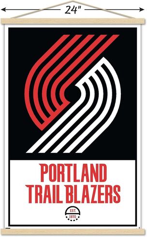 Trends International NBA Portland Trail Blazers - ملصق حائط بشعار 21، 22.375 بوصة × 34 بوصة، طباعة وحزمة شماعة سوداء in Saudi Arabia
