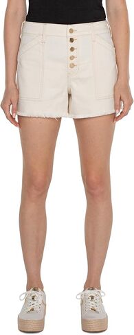Liverpool Women's Utility Hi-Rise A-line Fray Hem Exposed Button Fly Ecru Stretch Denim Short 3 1/2" in Saudi Arabia