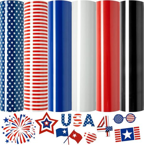 فينيل نقل الحرارة الوطني، 4 يوليو HTV حديد على الفينيل، لملابس عيد الاستقلال زي صناعة النسيج DIY (6 ورقات) in Kuwait