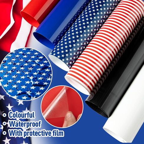 فينيل نقل الحرارة الوطني، 4 يوليو HTV حديد على الفينيل، لملابس عيد الاستقلال زي صناعة النسيج DIY (6 ورقات) in Kuwait