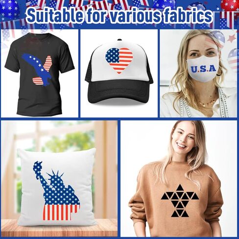 فينيل نقل الحرارة الوطني، 4 يوليو HTV حديد على الفينيل، لملابس عيد الاستقلال زي صناعة النسيج DIY (6 ورقات) in Kuwait