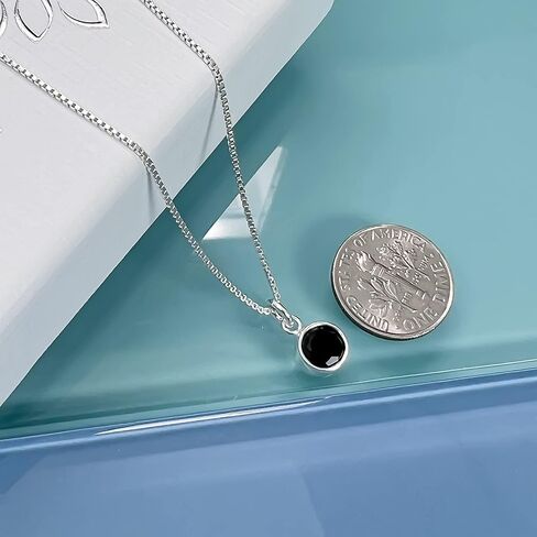 Tiny Black Onyx Disc Necklace, Sterling Silver Black Onyx Necklace, Layering Necklace (16 inches plus 2-inch extender) in Saudi Arabia