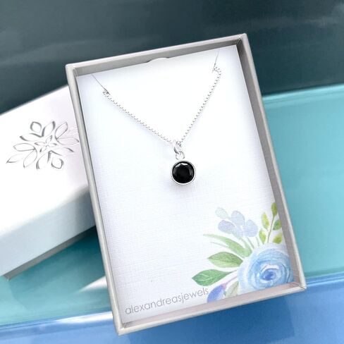 Tiny Black Onyx Disc Necklace, Sterling Silver Black Onyx Necklace, Layering Necklace (16 inches plus 2-inch extender) in Saudi Arabia