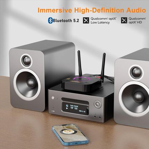 جهاز استقبال 1Mii B06Ultra Bluetooth 5.2 مع LDAC للصوت اللاسلكي عالي الدقة، محول صوت HiFi Bluetooth مع DAC الصوتي، محيطي ثلاثي الأبعاد aptX HD منخفض الكمون، AUX بصري 3.5 مم محوري للستيريو المنزلي in Kuwait