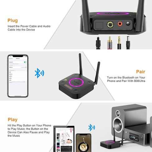 جهاز استقبال 1Mii B06Ultra Bluetooth 5.2 مع LDAC للصوت اللاسلكي عالي الدقة، محول صوت HiFi Bluetooth مع DAC الصوتي، محيطي ثلاثي الأبعاد aptX HD منخفض الكمون، AUX بصري 3.5 مم محوري للستيريو المنزلي in Kuwait