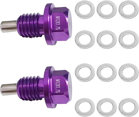 2Pcs M14 x1.5 Magnetic Oil Drain Plug Stainless Steel with 12 Copper Washer Replacement for Toyota, Lexus, Nissan, Infiniti(Purple) in Saudi Arabia