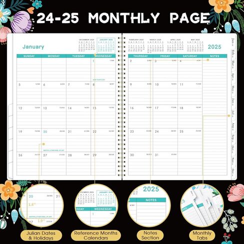 مخطط شهري 2024-2025 - مخطط شهري مع علامات تبويب وجيب، يوليو 2024 - ديسمبر 2025، 8.5 بوصة × 11 بوصة، 2024-2025 مخطط شهري مع جيب خلفي، ربط بسلك مزدوج - زهور in Kuwait