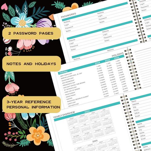 مخطط شهري 2024-2025 - مخطط شهري مع علامات تبويب وجيب، يوليو 2024 - ديسمبر 2025، 8.5 بوصة × 11 بوصة، 2024-2025 مخطط شهري مع جيب خلفي، ربط بسلك مزدوج - زهور in Kuwait