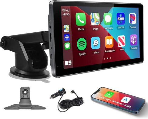 شاشة Apple Carplay & Android Auto محمولة مقاس 7 بوصات للسيارة، شاشة لمس لاسلكية لتشغيل السيارة، ملاحة GPS، وصلة مرآة، بلوتوث، لجميع المركبات in Kuwait