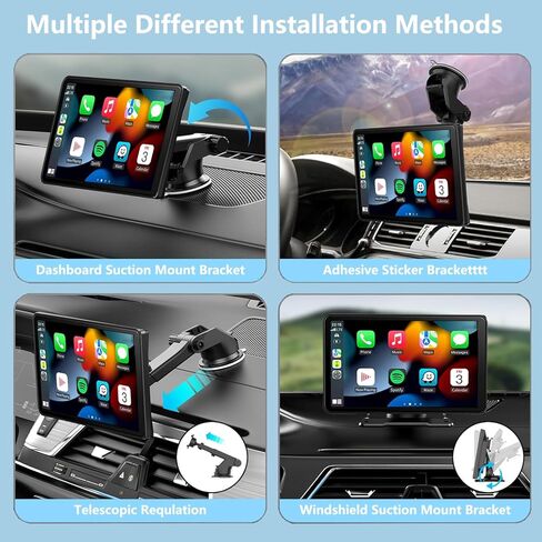 شاشة Apple Carplay & Android Auto محمولة مقاس 7 بوصات للسيارة، شاشة لمس لاسلكية لتشغيل السيارة، ملاحة GPS، وصلة مرآة، بلوتوث، لجميع المركبات in Kuwait