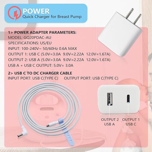 محول تيار متردد/تيار مستمر 9 فولت، شاحن سلك طاقة USB C لمضخة الثدي Ameda 9 فولت (كابل USB C مع محول تيار متردد 9 فولت) in Kuwait