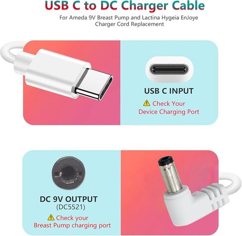 محول تيار متردد/تيار مستمر 9 فولت، شاحن سلك طاقة USB C لمضخة الثدي Ameda 9 فولت (كابل USB C مع محول تيار متردد 9 فولت) in Kuwait