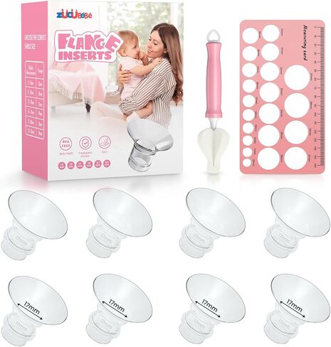 Flange Inserts 17mm(8PCS) & Nipple Ruler & Cleaning Brush, 3 in 1 Flange Sizing Kit, Silicone Flange Insert Kit for 24mm Most Pumps, Breast Pump Replacement Accessories in Saudi Arabia