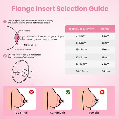 Flange Inserts 17mm(8PCS) & Nipple Ruler & Cleaning Brush, 3 in 1 Flange Sizing Kit, Silicone Flange Insert Kit for 24mm Most Pumps, Breast Pump Replacement Accessories in Saudi Arabia