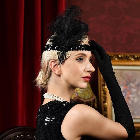 1920s فلابر عقال 20s ريشة غاتسبي العظيم خوذة إكسسوارات الشعر للنساء in Kuwait