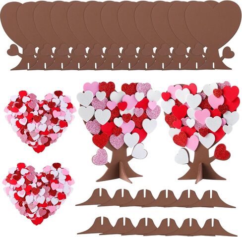 362 Pieces Love Heart Tree Foam Stickers DIY Craft Set 12 Pieces Heart Tree and 350 Pieces Valentine's Day Self-Adhesive Foam Heart for Valentine's Day Wedding Mother's Day Home Decor in Saudi Arabia